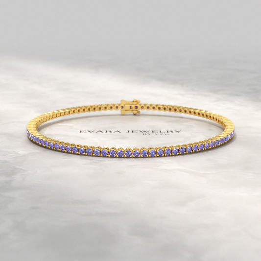 3.17 Carat Tanzanite Tennis Bracelet in 14K/18K Yellow Gold
