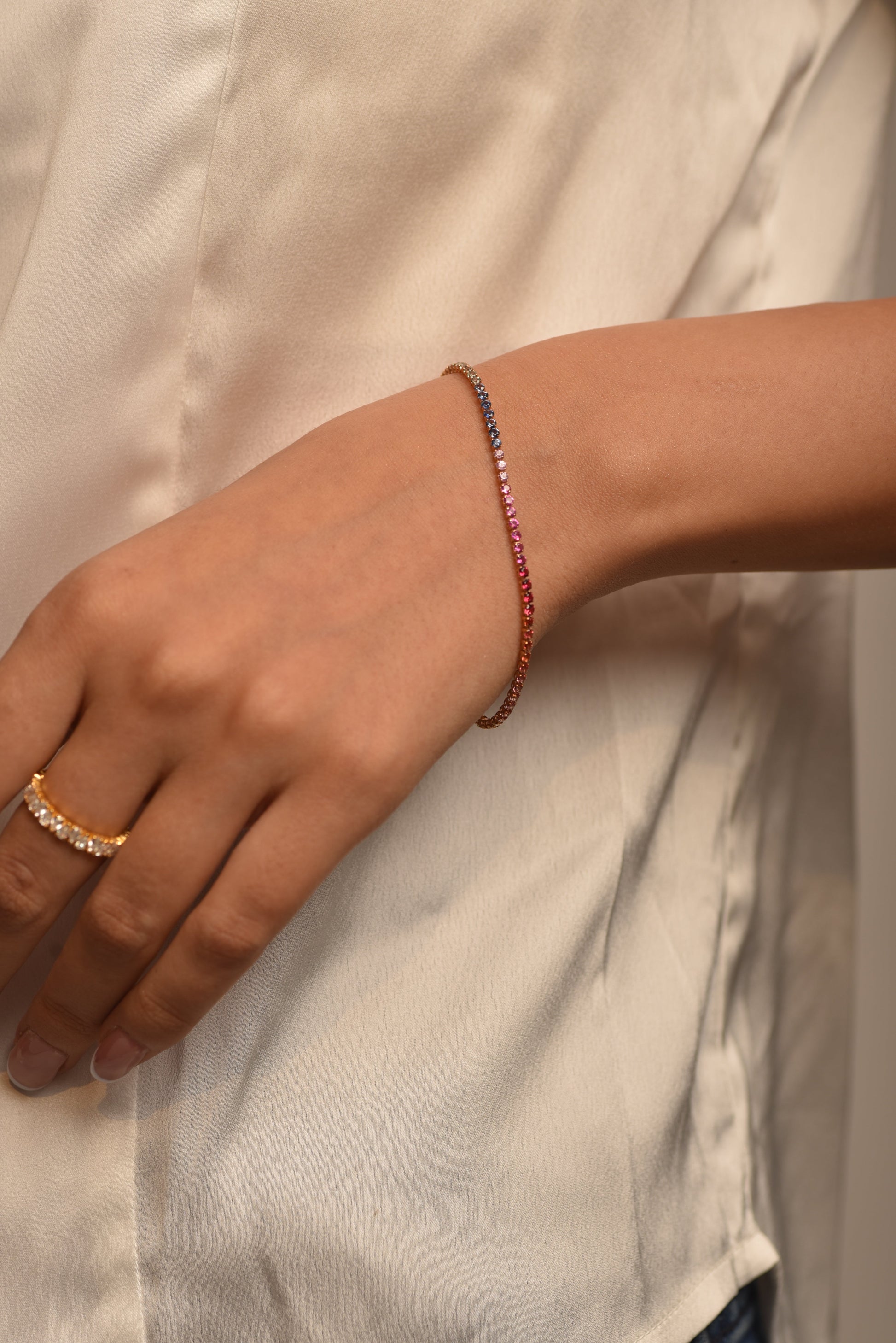 3.18 Carats Natural Rainbow Sapphire Tennis Bracelet in 14K/18K Gold