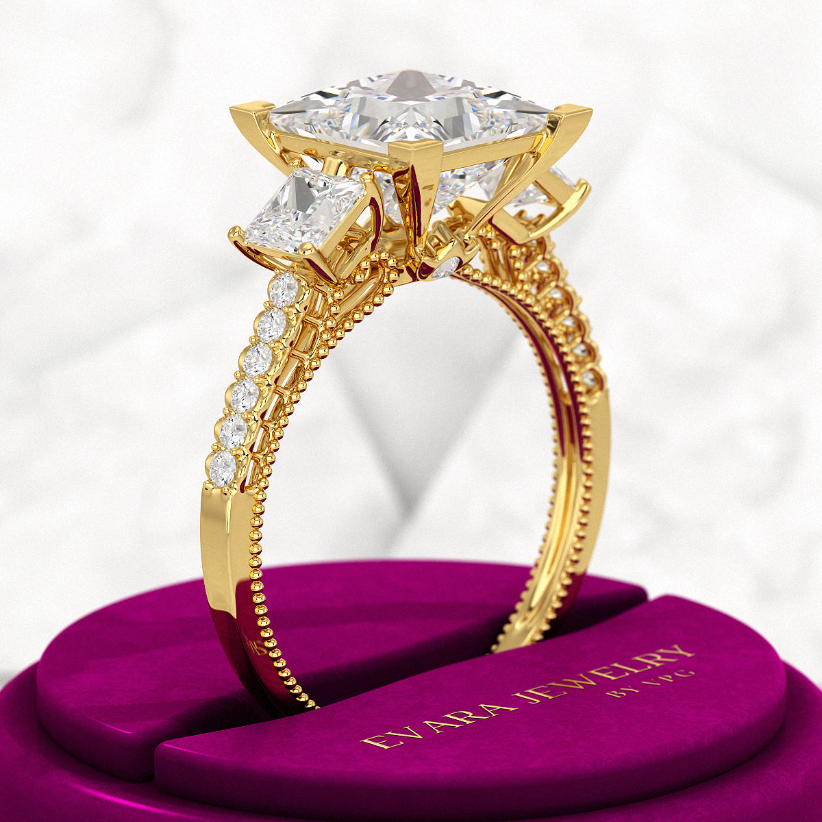 3 Carat Princess Cut Lab Grown Diamond Wedding Ring - Evara Jewelry LLC