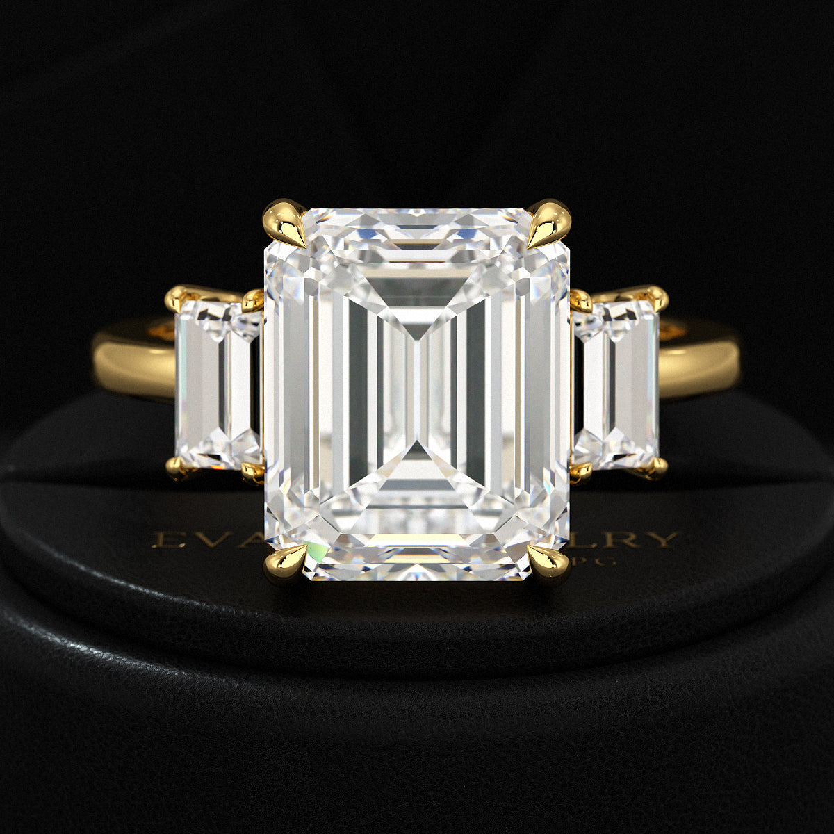 5 Carat Emerald Cut Lab Grown Diamond Three Stone Engagement Ring - Evara Jewelry LLC