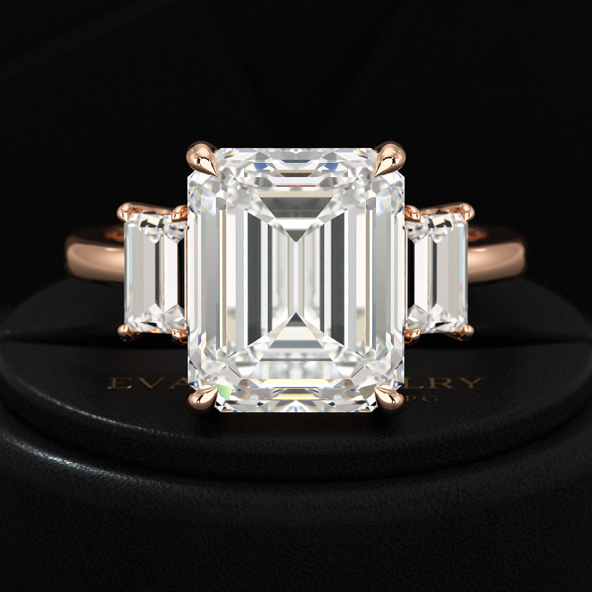 5 Carat Emerald Cut Lab Grown Diamond Three Stone Engagement Ring - Evara Jewelry LLC
