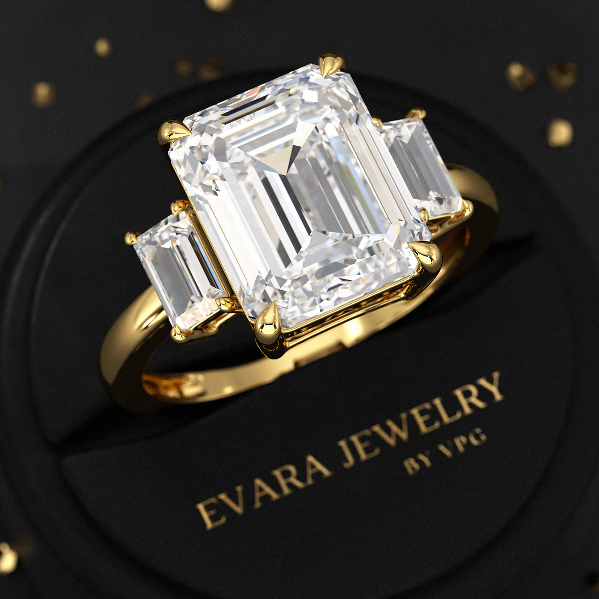 5 Carat Emerald Cut Lab Grown Diamond Three Stone Engagement Ring - Evara Jewelry LLC