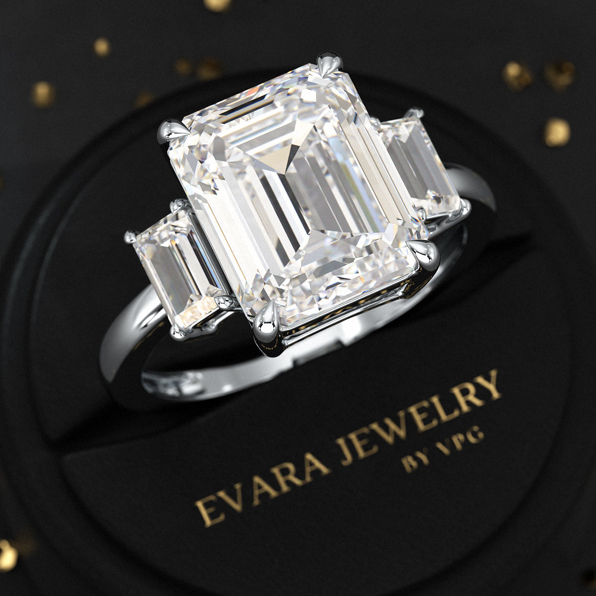 5 Carat Emerald Cut Lab Grown Diamond Three Stone Engagement Ring - Evara Jewelry LLC