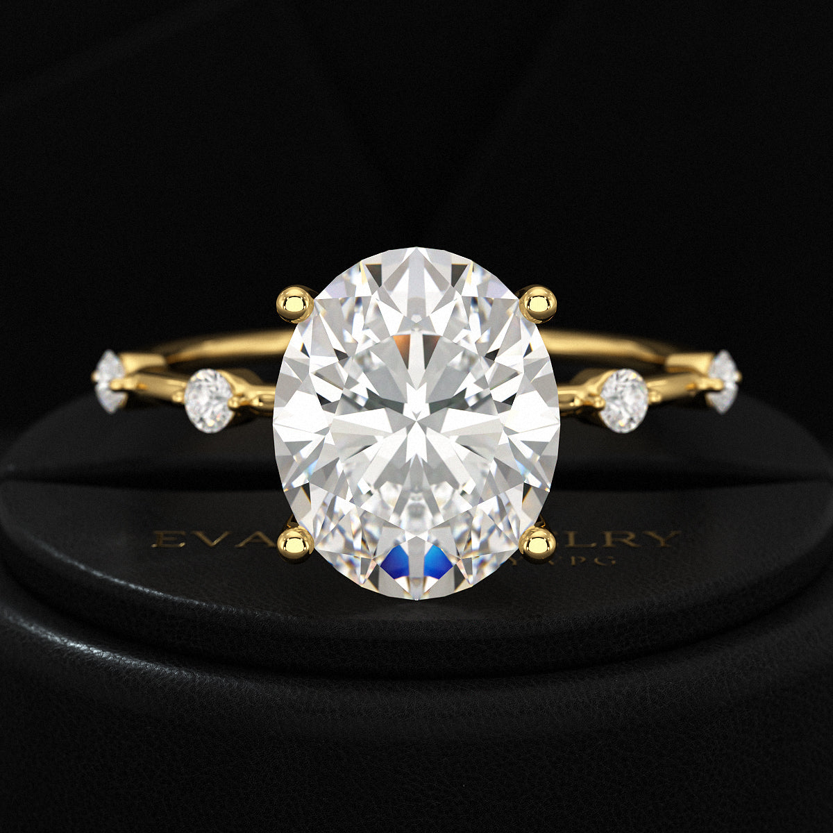 3 Carat Oval Lab Grown Diamond Thin Engagement Ring - Evara Jewelry LLC