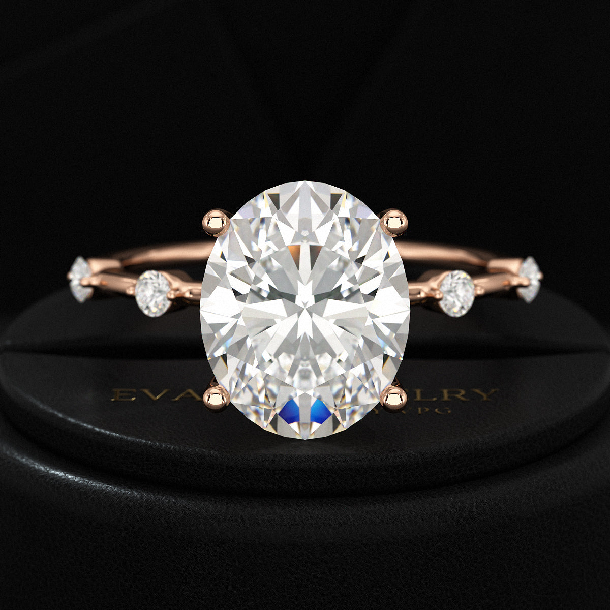 3 Carat Oval Lab Grown Diamond Thin Engagement Ring - Evara Jewelry LLC