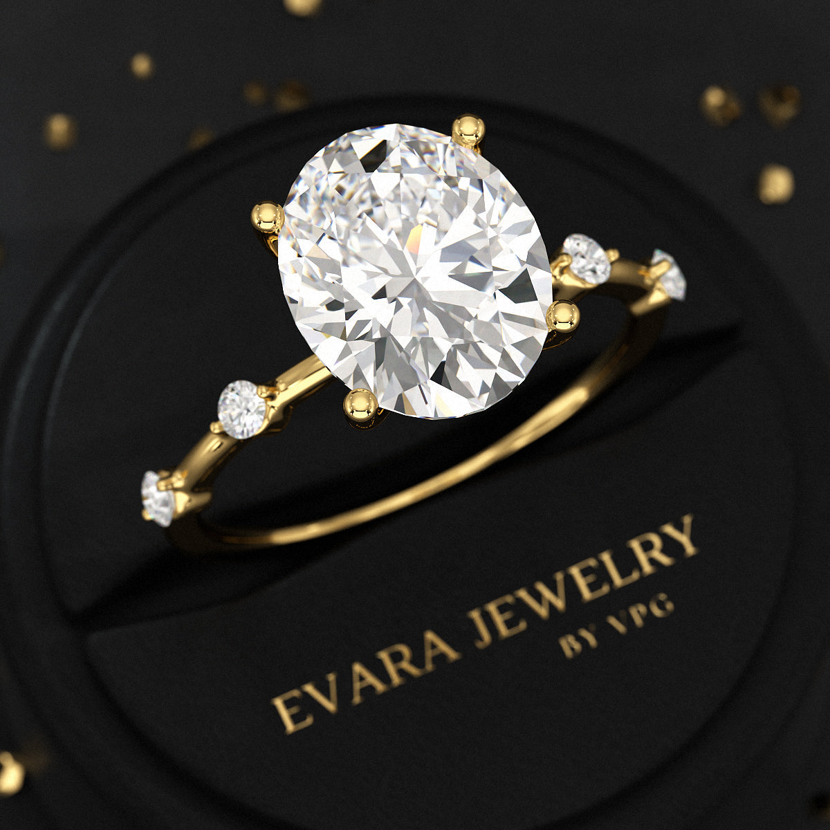 3 Carat Oval Lab Grown Diamond Thin Engagement Ring - Evara Jewelry LLC