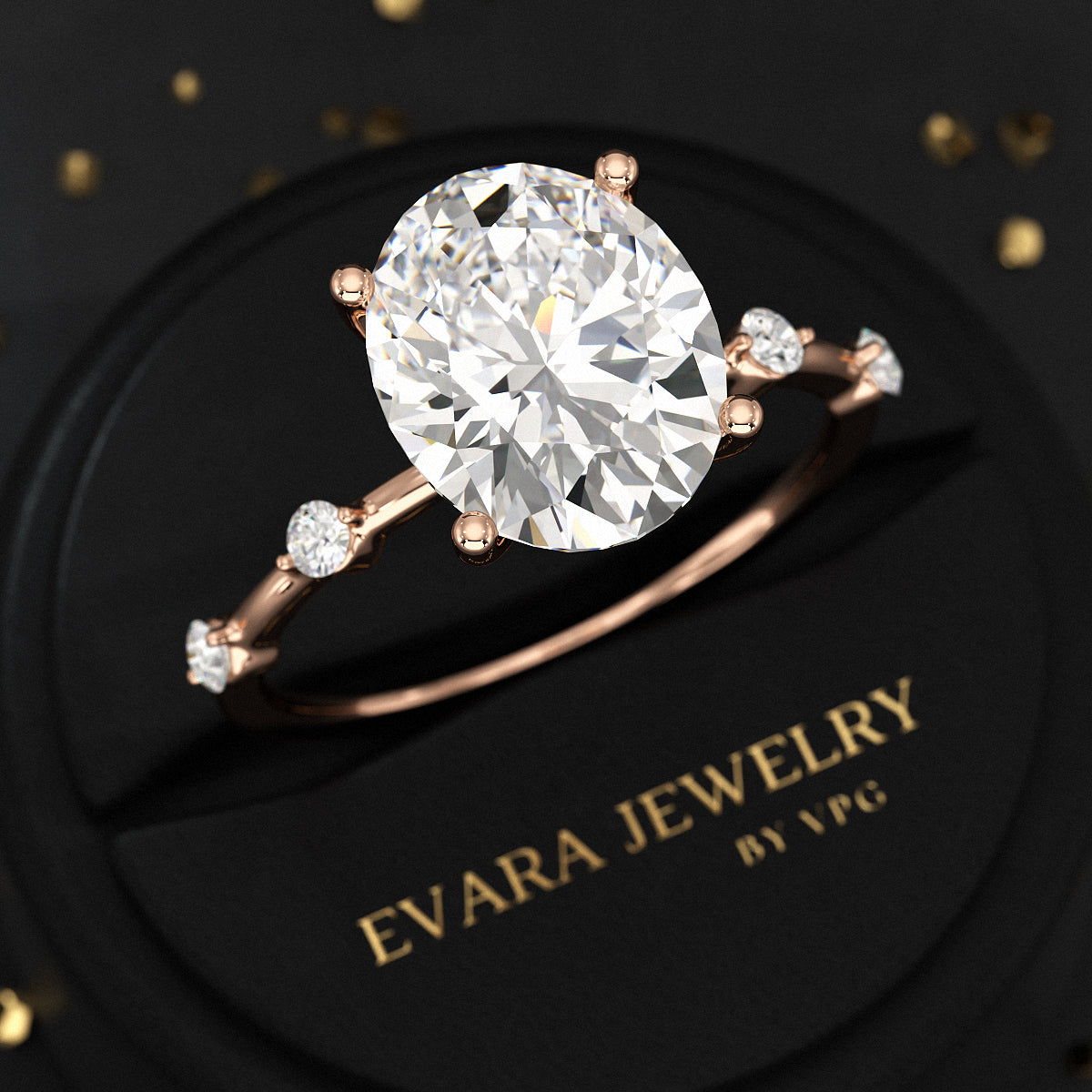 3 Carat Oval Lab Grown Diamond Thin Engagement Ring - Evara Jewelry LLC