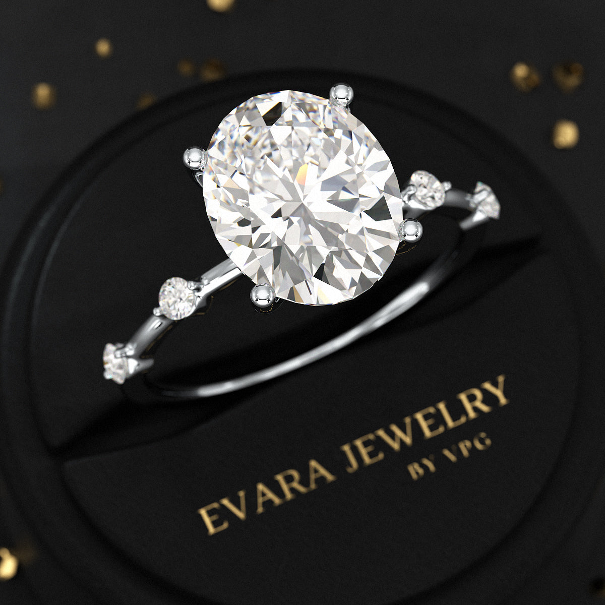 3 Carat Oval Lab Grown Diamond Thin Engagement Ring - Evara Jewelry LLC