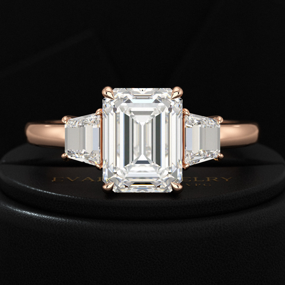 2 Carat Emerald Cut & Trapezoid Three Stone Engagement Ring - Evara Jewelry LLC