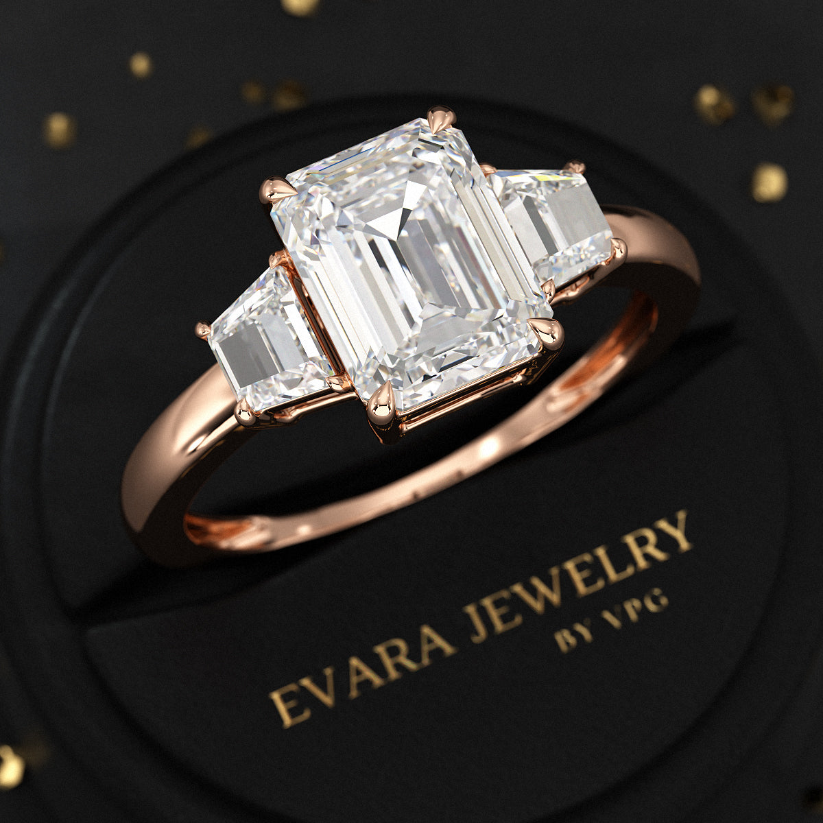 2 Carat Emerald Cut & Trapezoid Three Stone Engagement Ring - Evara Jewelry LLC