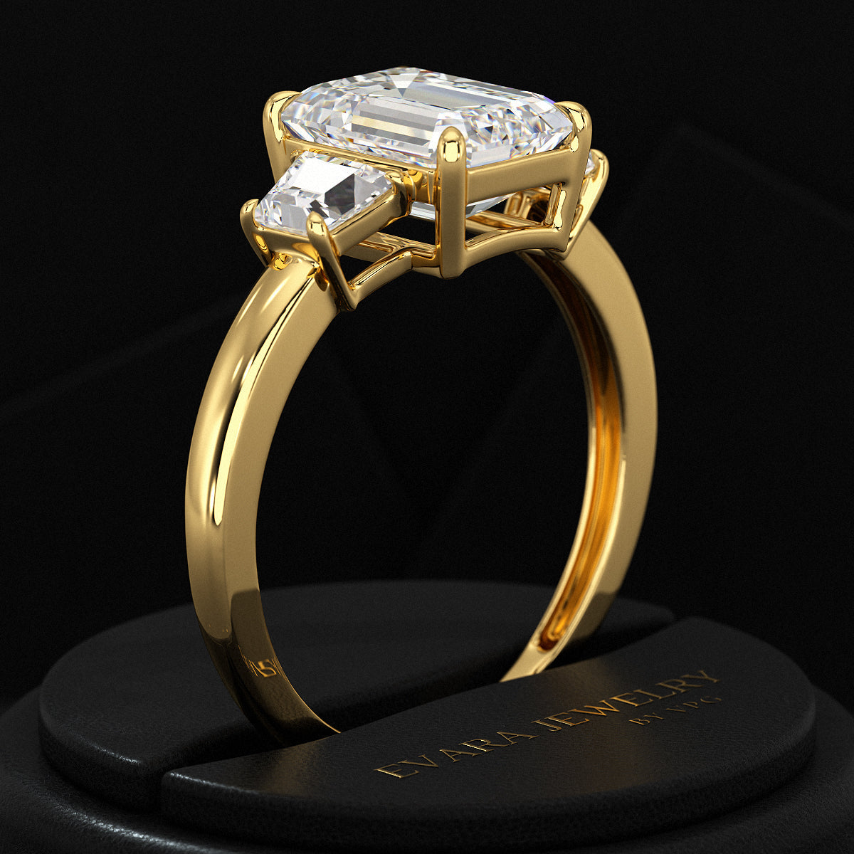 2 Carat Emerald Cut & Trapezoid Three Stone Engagement Ring - Evara Jewelry LLC