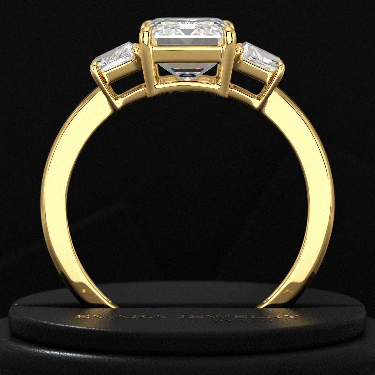 2 Carat Emerald Cut & Trapezoid Three Stone Engagement Ring - Evara Jewelry LLC