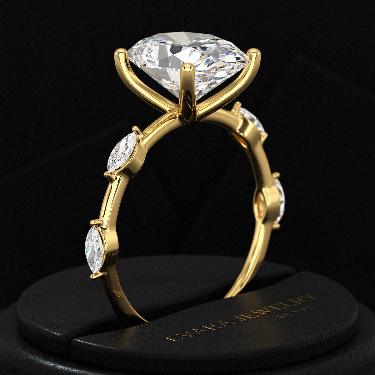 3 Carat Oval Lab Grown Diamond Minimalist Thin Engagement Ring with Marquise Accent Stones - Evara Jewelry LLC