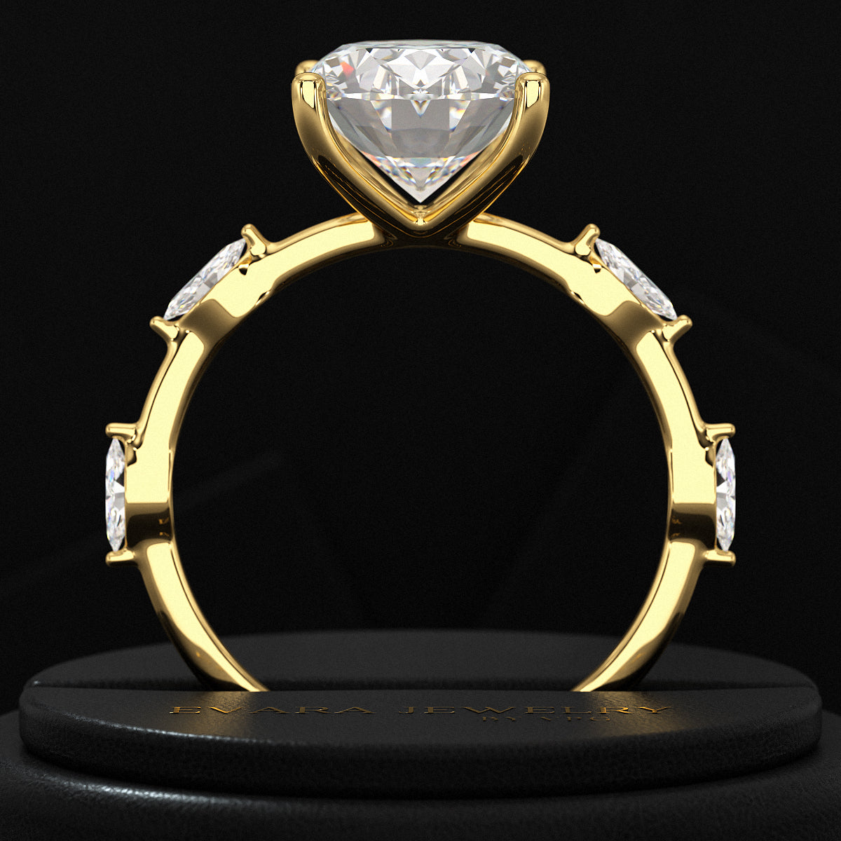 3 Carat Oval Lab Grown Diamond Minimalist Thin Engagement Ring with Marquise Accent Stones - Evara Jewelry LLC