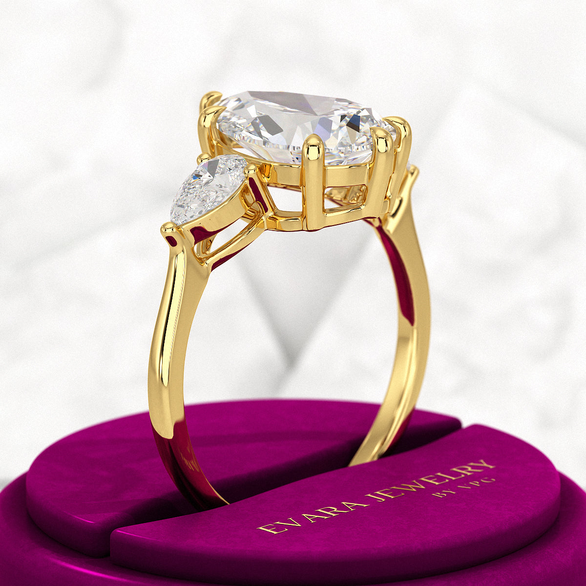 3 Carat Pear Cut Diamond Three Stone Engagement Ring - Evara Jewelry LLC