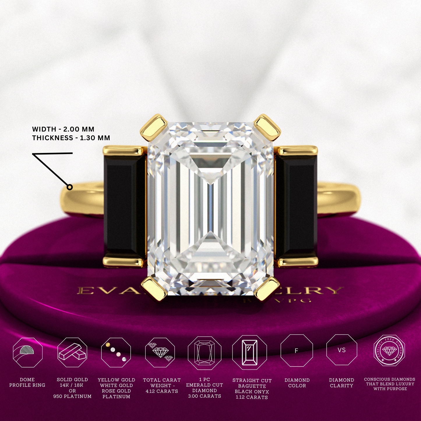 3 Carat Emerald Cut Art Deco Lab Grown Diamond Engagement Ring - Evara Jewelry LLC
