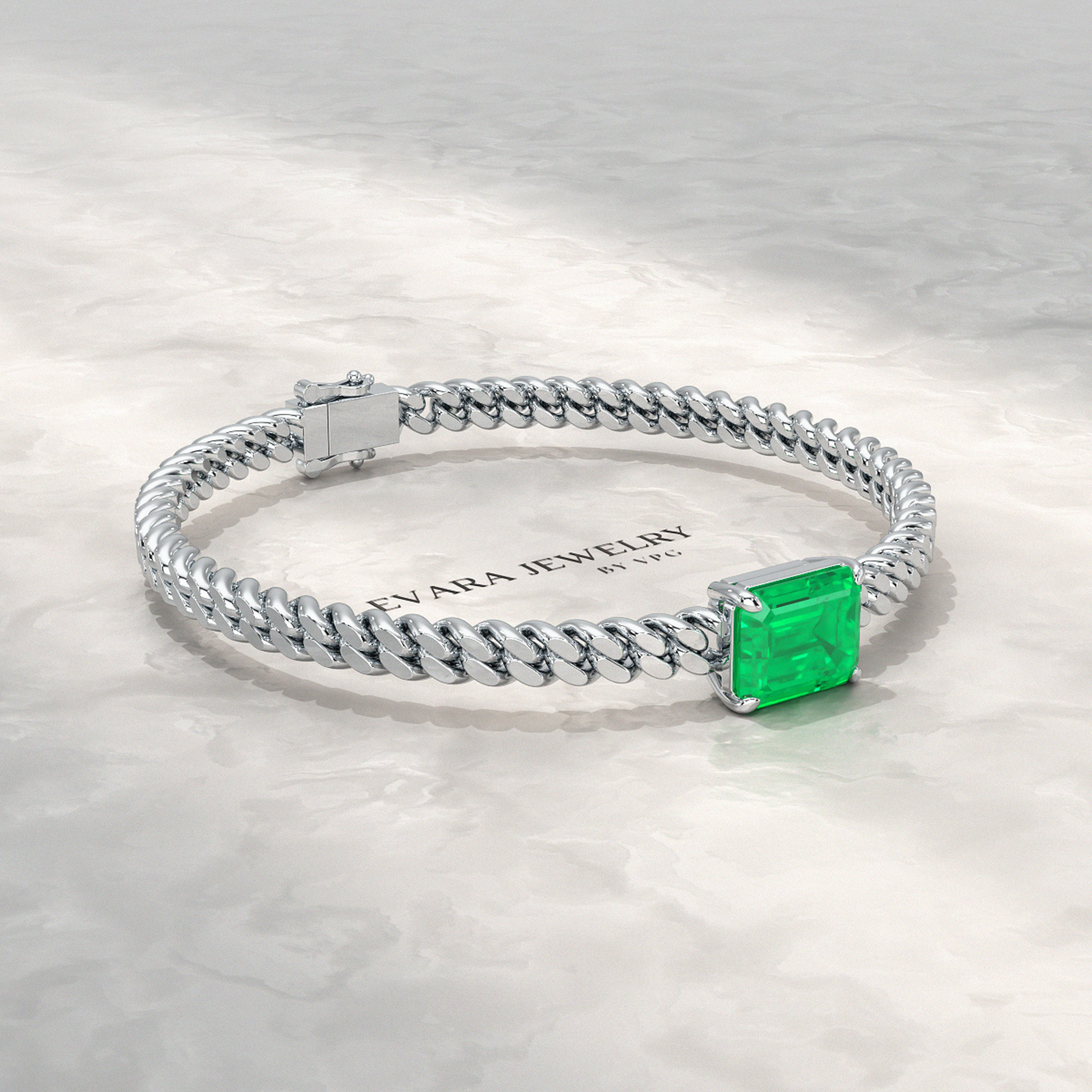 5 Carat Emerald Cut Lab Grown Emerald Cuban Chain Luxury Bracelet - Evara Jewelry LLC