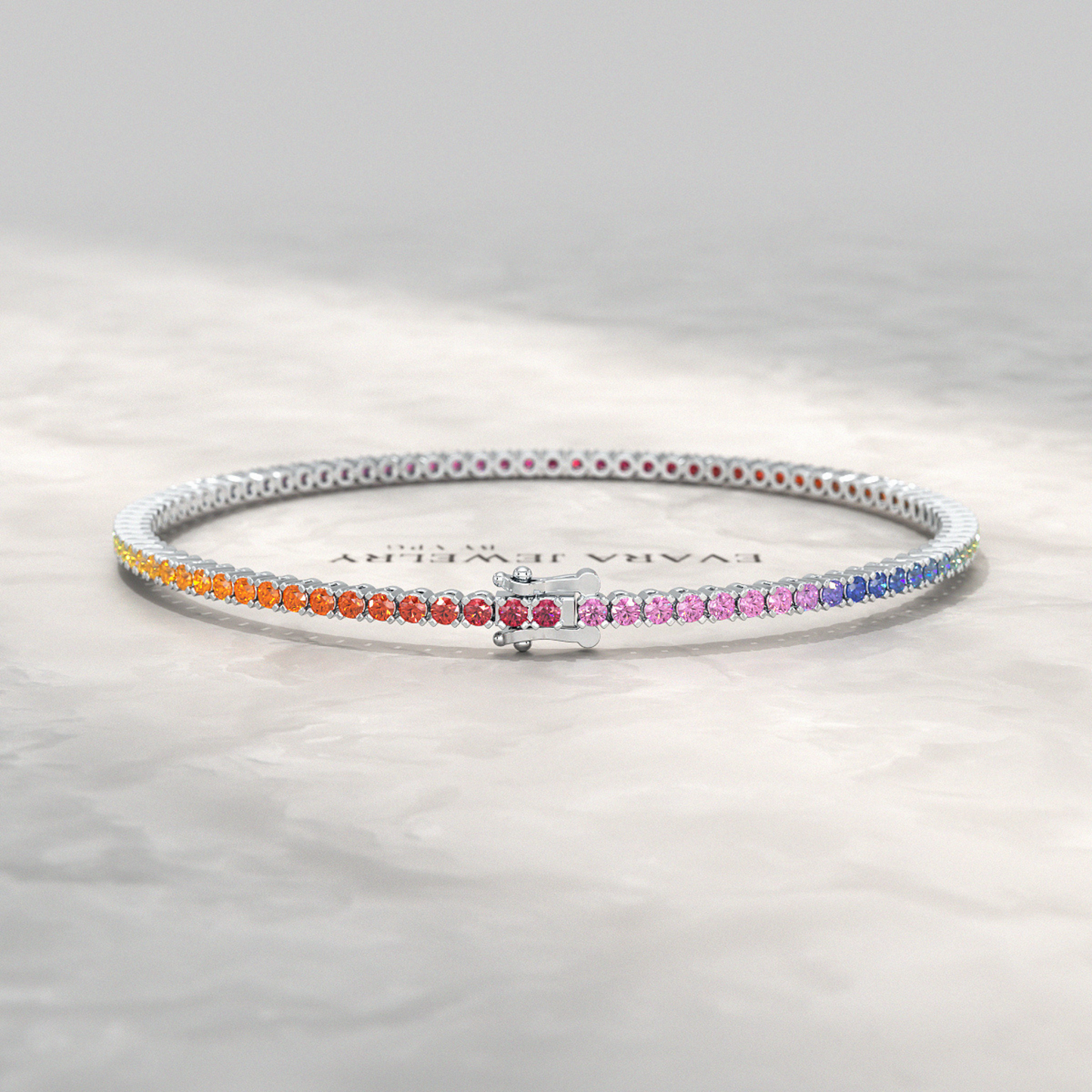 3.18 Carats Natural Rainbow Sapphire Tennis Bracelet in 14K/18K White Gold - Evara Jewelry LLC