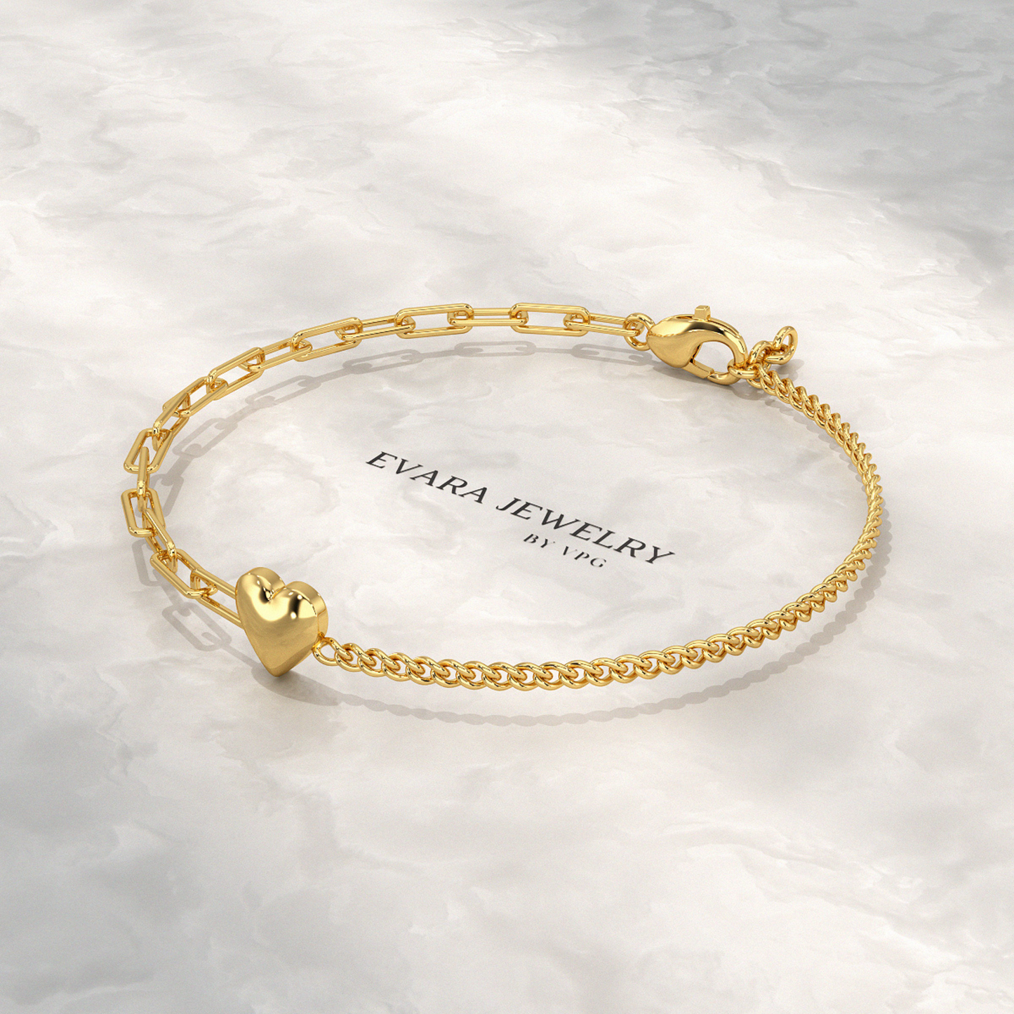 Gold Heart Paperclip & Cuban 50-50 Bracelet - Evara Jewelry LLC