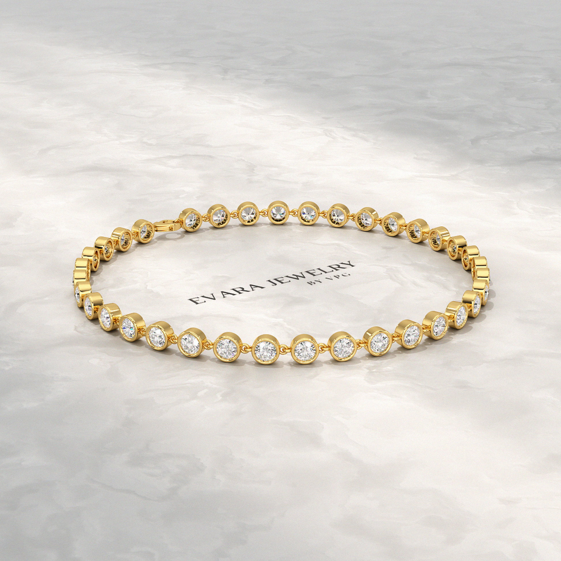 4 Carat Bezel Set Round Cut Diamond Gold Minimalist Tennis Bracelet - Evara Jewelry LLC