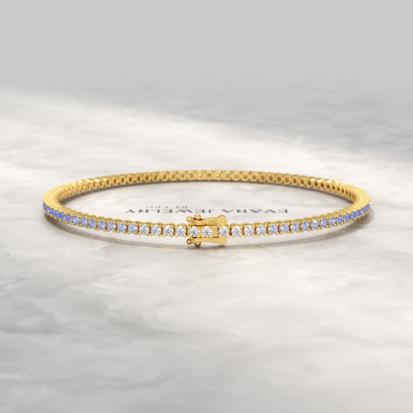 3.22 Carats Ombre Natural Blue Sapphire Tennis Bracelet in 14K/18K White Gold - Evara Jewelry LLC