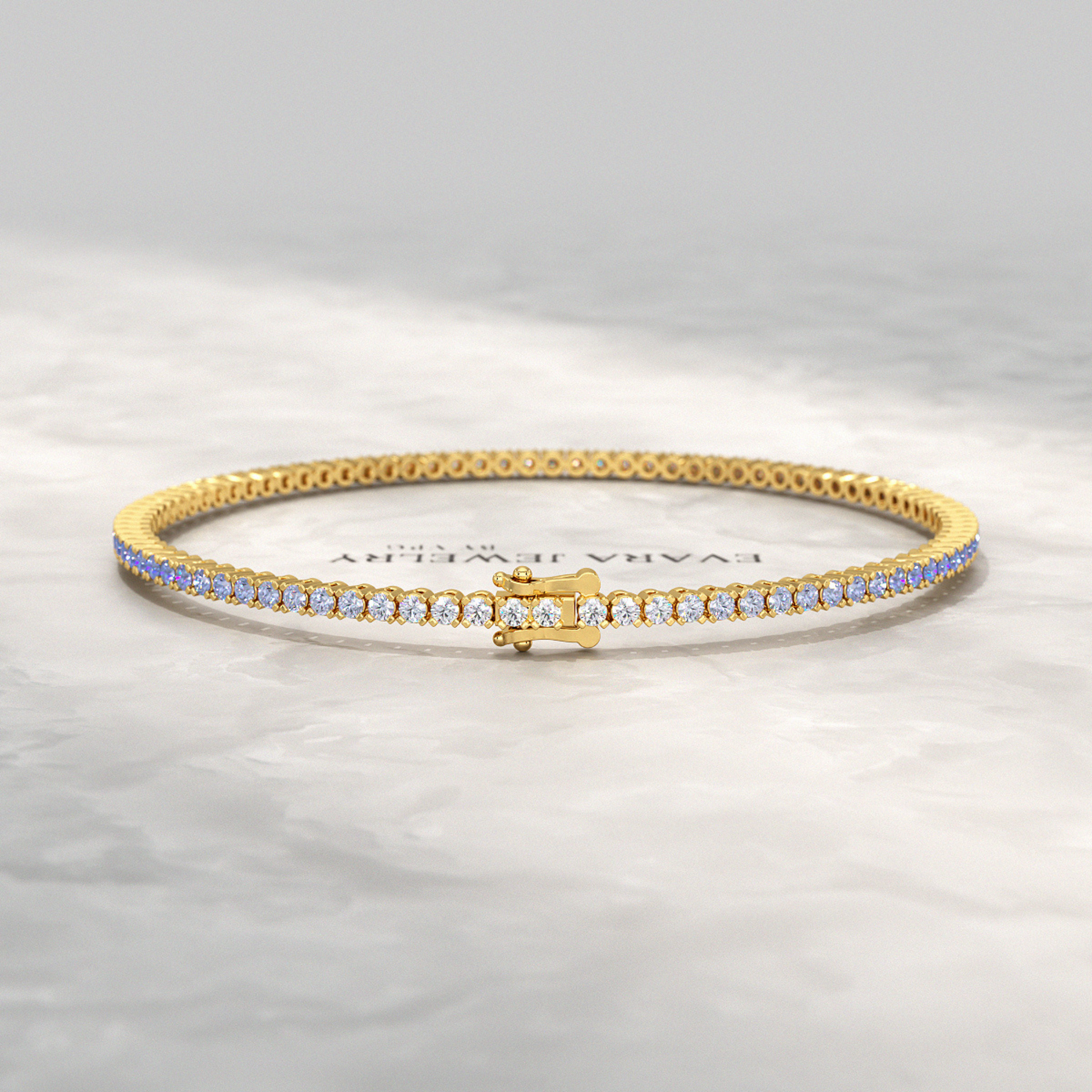 3.22 Carats Ombre Natural Blue Sapphire Tennis Bracelet in 14K/18K White Gold - Evara Jewelry LLC