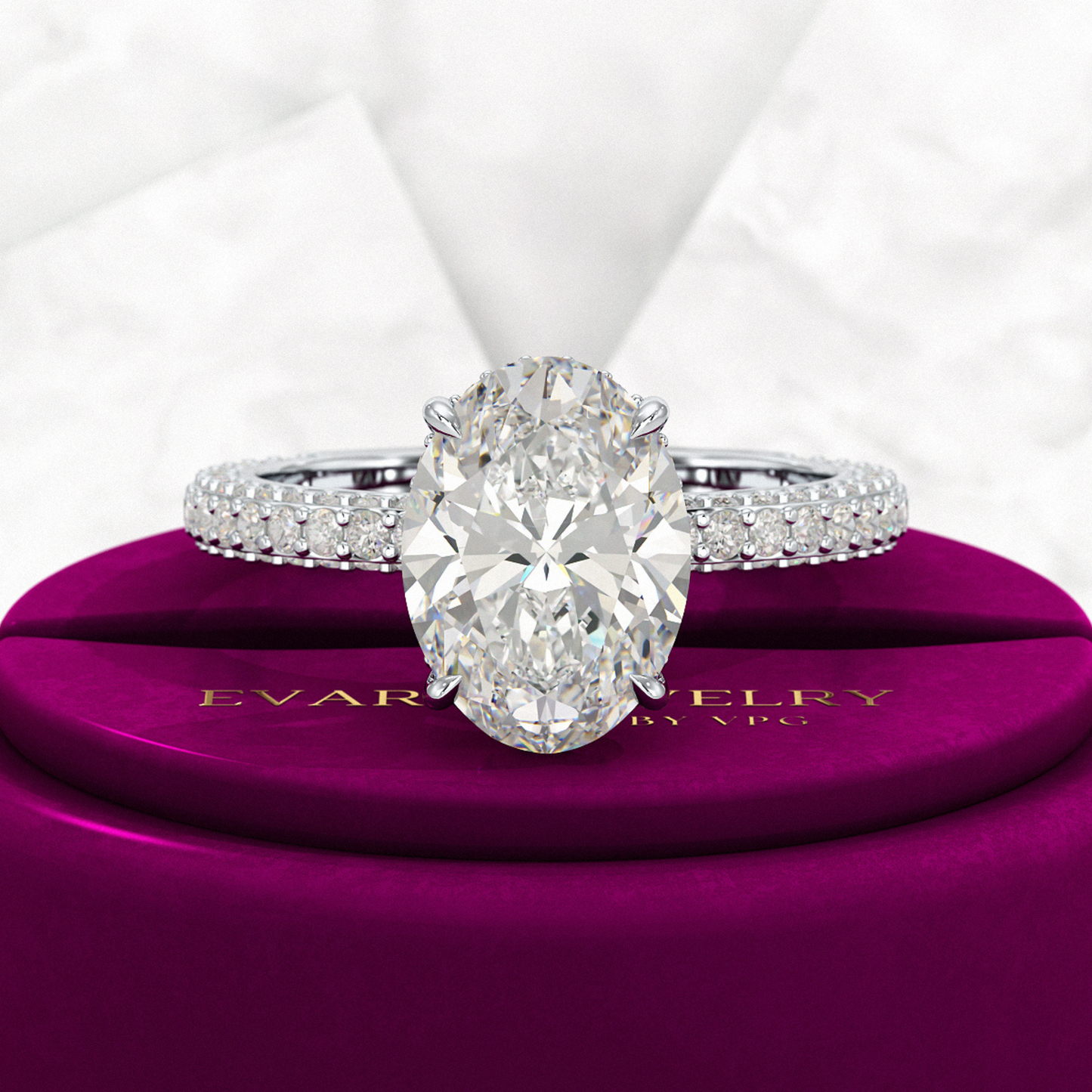 3 Carat Oval Cut Pave Band Engagement Ring - Evara Jewelry LLC