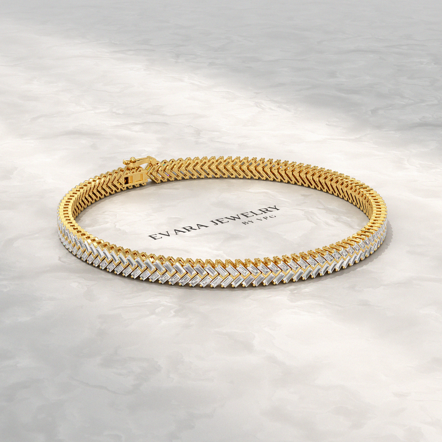 11 Carats Baguette Cut Diamond Chevron Tennis Bracelet in 10K, 14K, 18K Solid Gold - Evara Jewelry LLC