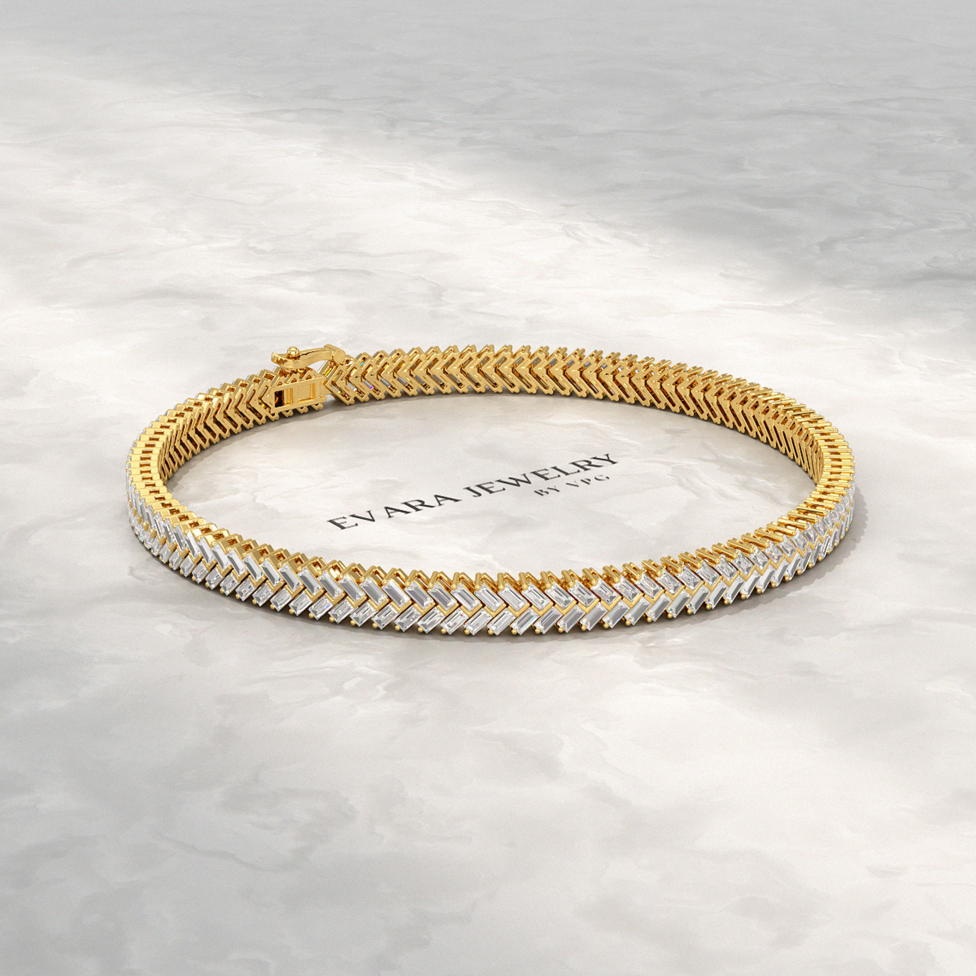 11 Carats Baguette Cut Diamond Chevron Tennis Bracelet in 10K, 14K, 18K Solid Gold - Evara Jewelry LLC