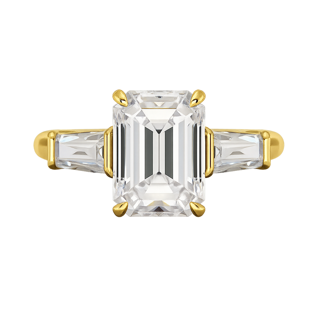 3 Carat Emerald Cut Lab Grown Diamond Three Stone Ring