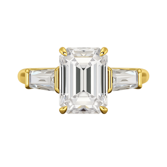 3 Carat Emerald Cut Lab Grown Diamond Three Stone Ring