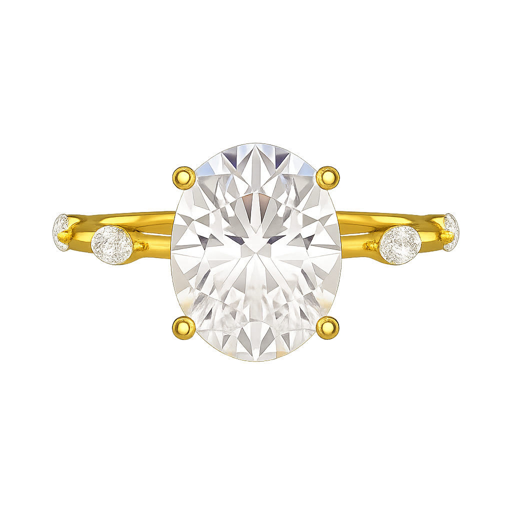 3 Carat Oval Lab Grown Diamond Minimalist Thin Engagement Ring with Marquise Accent Stones