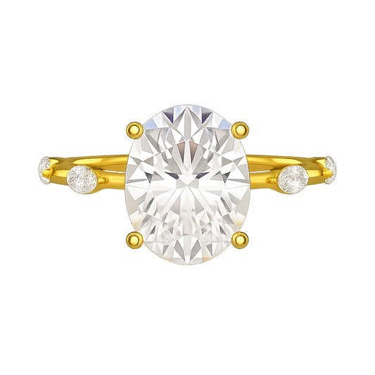 3 Carat Oval Lab Grown Diamond Minimalist Thin Engagement Ring with Marquise Accent Stones
