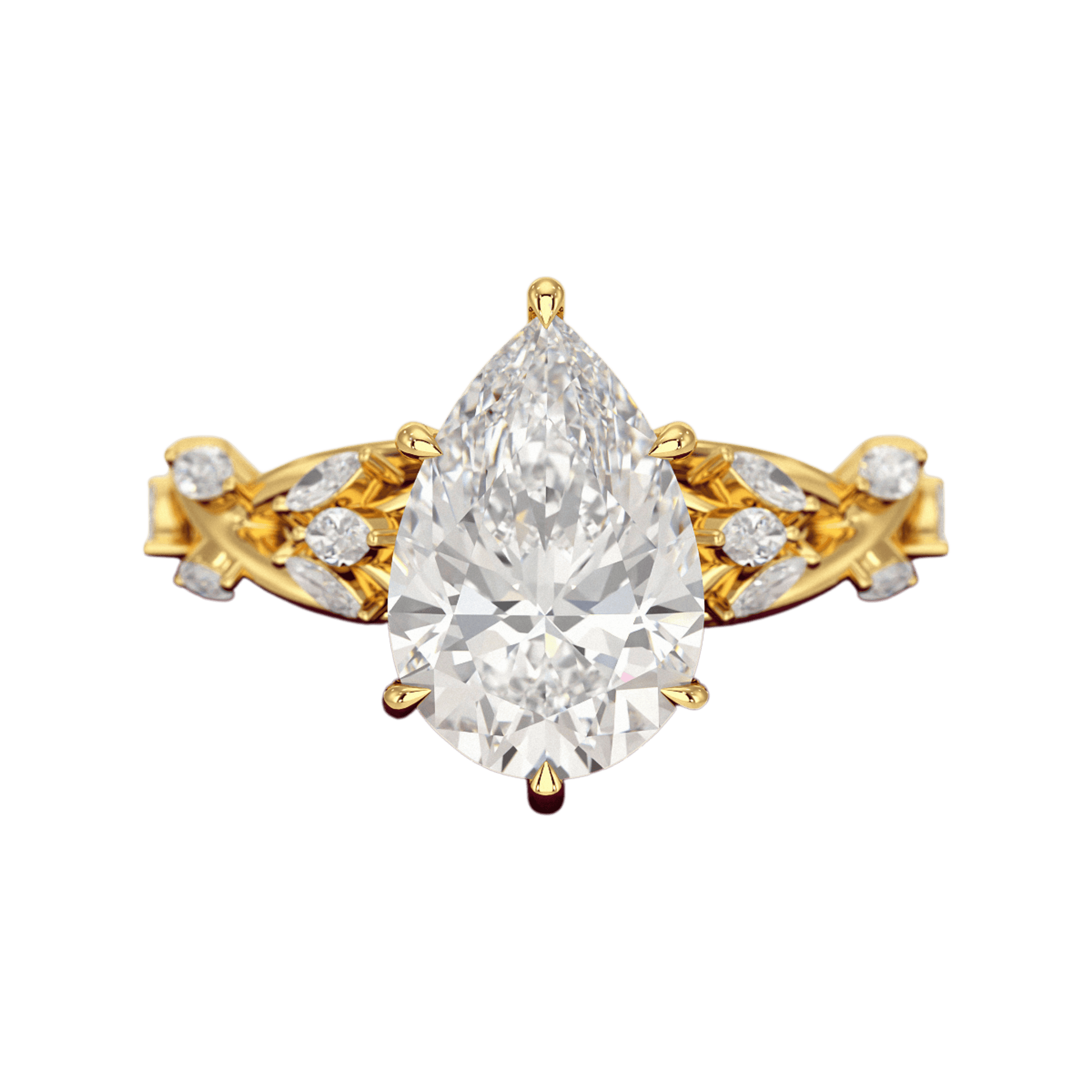 3 Carat Pear Cut Diamond Nature Inspired Art Deco Engagement Ring