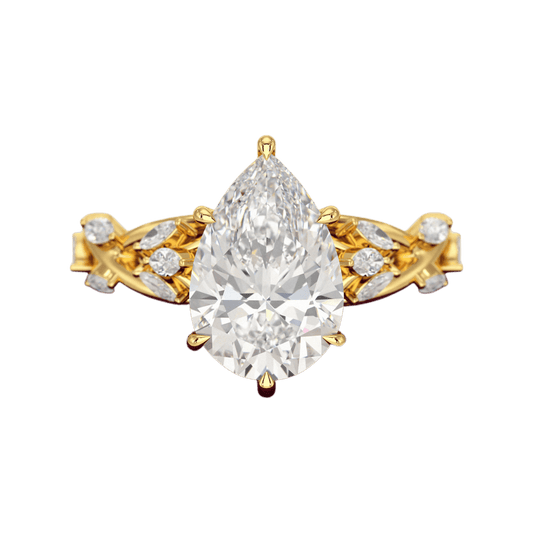 3 Carat Pear Cut Diamond Nature Inspired Art Deco Engagement Ring