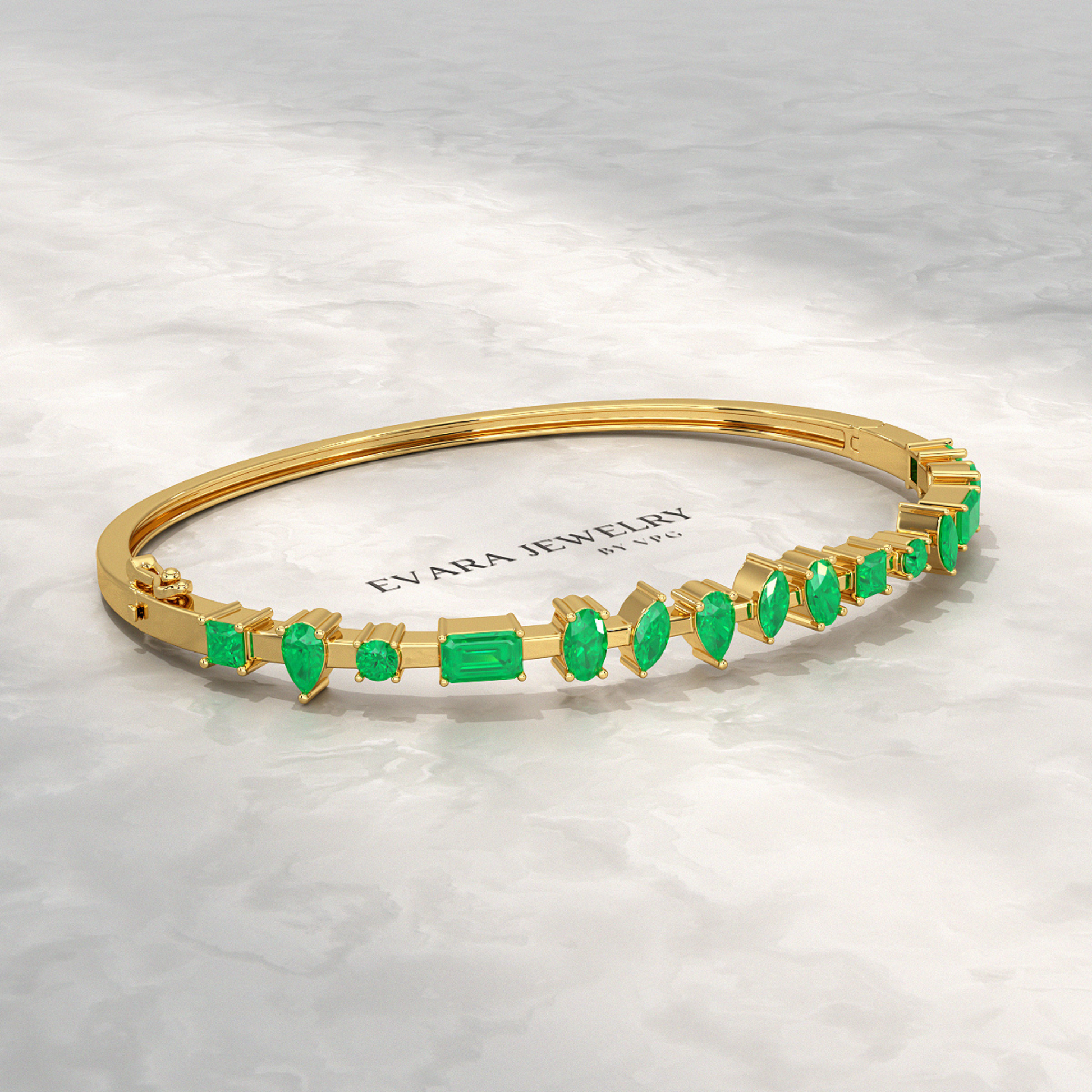 3.25 Carats Lab Grown Emerald Minimalist Cuff Bangle Bracelet - Evara Jewelry LLC