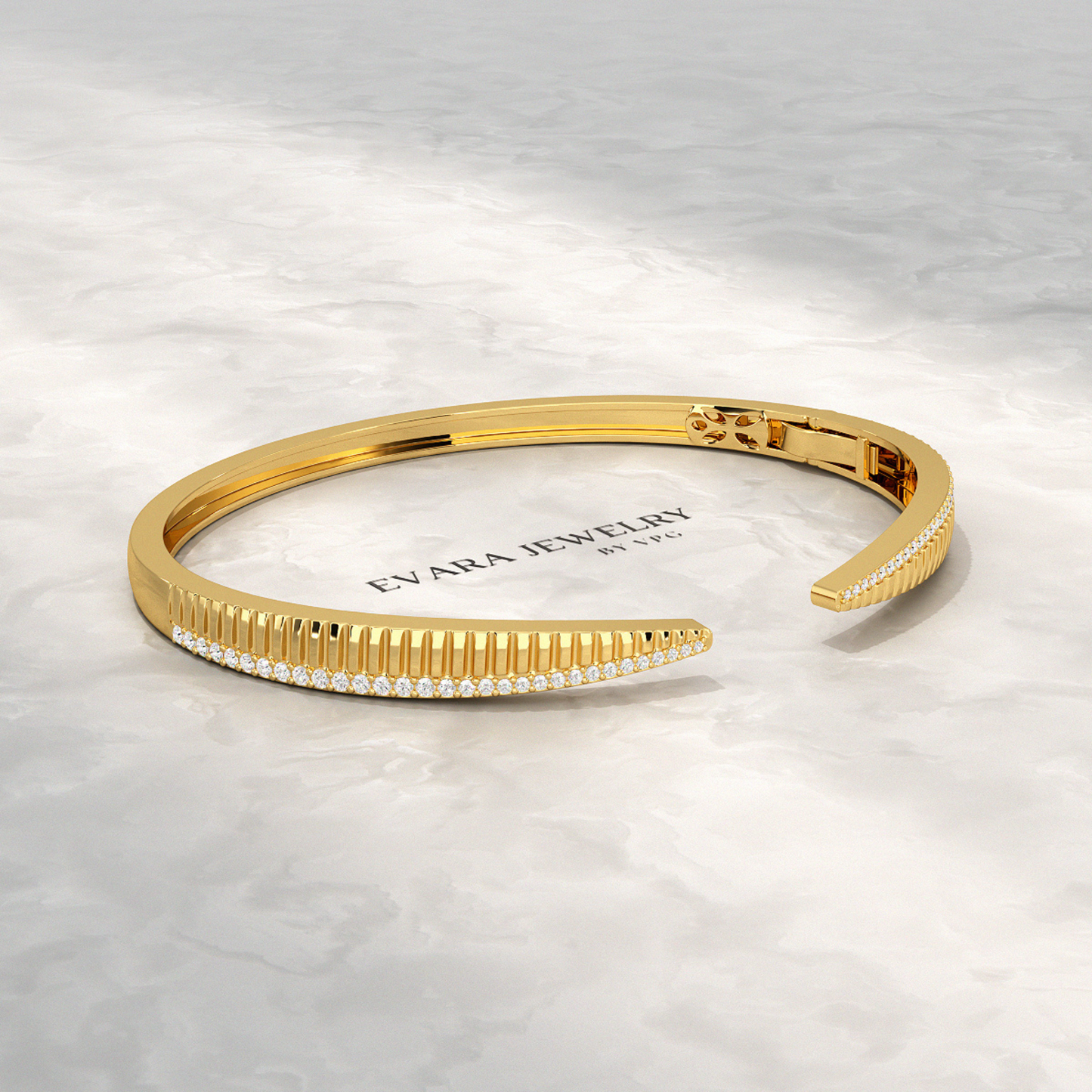 Chevron Diamond Gold Open Cuff Bangle Bracelet - Evara Jewelry LLC