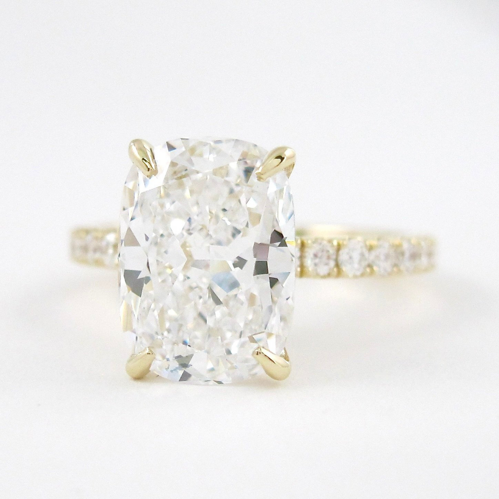 3 Carat Cushion Cut Diamond Engagement Ring with Pave Band - Evara Jewelry LLC