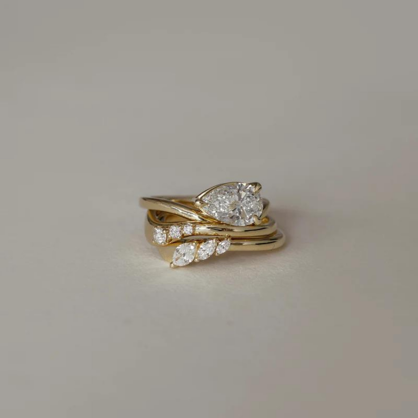 Curved Marquise Band With Lab Grown Diamonds in Solid 14K/18K Gold