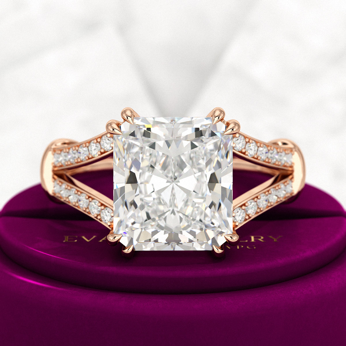 3 Carat Radiant Cut Lab Grown Diamond Split Shank Engagement Ring - Evara Jewelry LLC