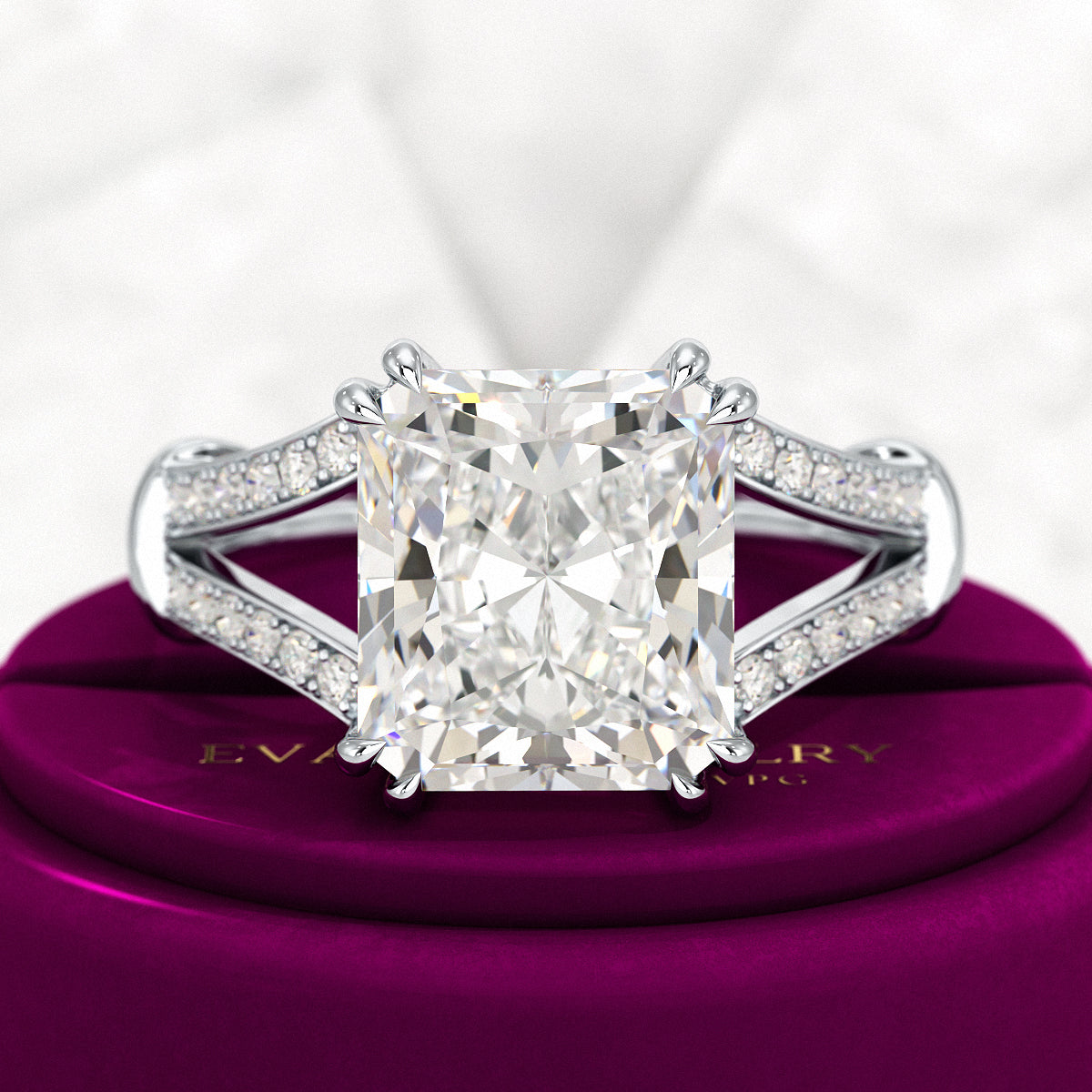 3 Carat Radiant Cut Lab Grown Diamond Split Shank Engagement Ring - Evara Jewelry LLC