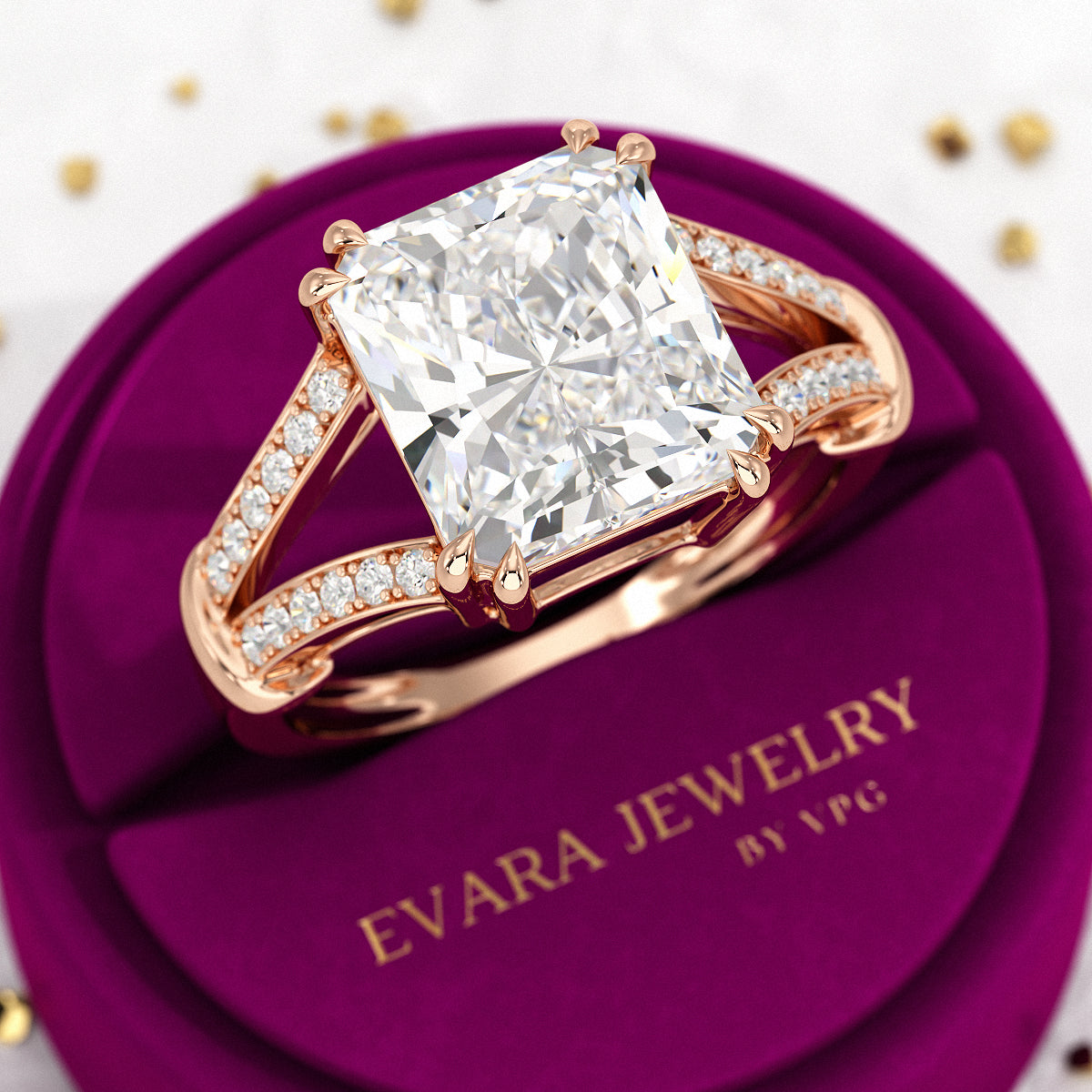 3 Carat Radiant Cut Lab Grown Diamond Split Shank Engagement Ring - Evara Jewelry LLC