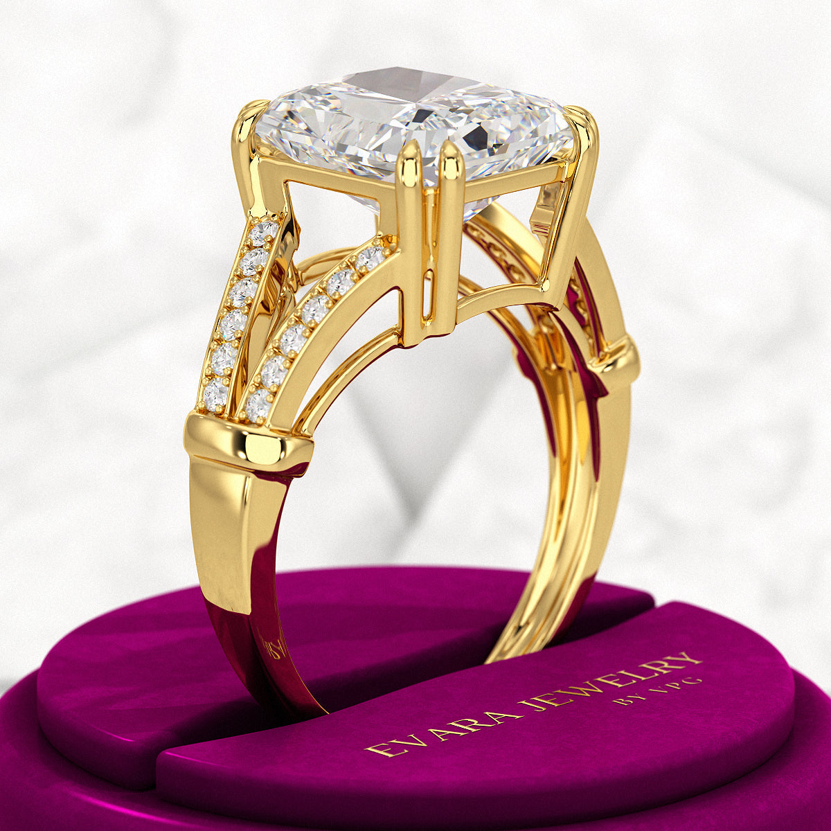 3 Carat Radiant Cut Lab Grown Diamond Split Shank Engagement Ring - Evara Jewelry LLC