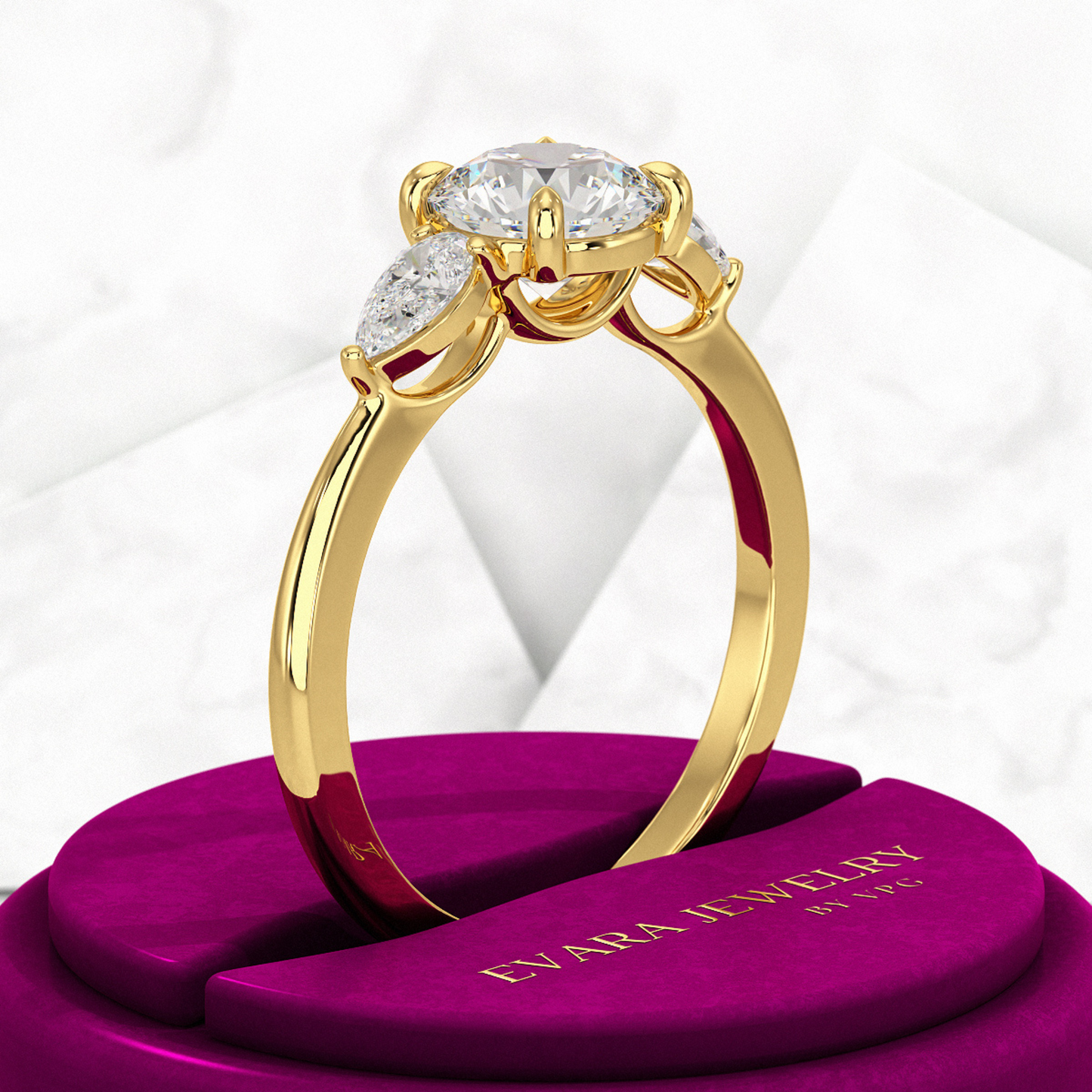 1.25 Carat Round Cut Diamond Three Stone Engagement Ring - Evara Jewelry LLC