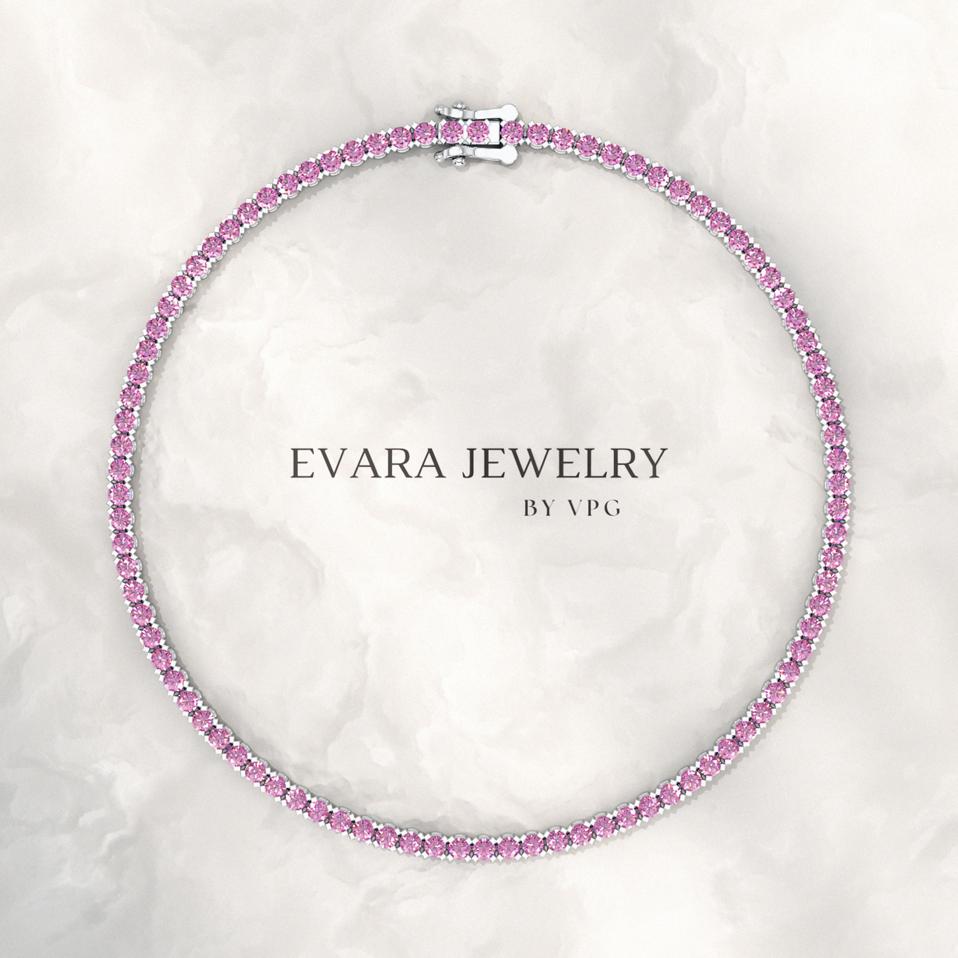 3.21 Carats Natural Pink Sapphire Tennis Bracelet in 14K/18K Yellow Gold - Evara Jewelry LLC