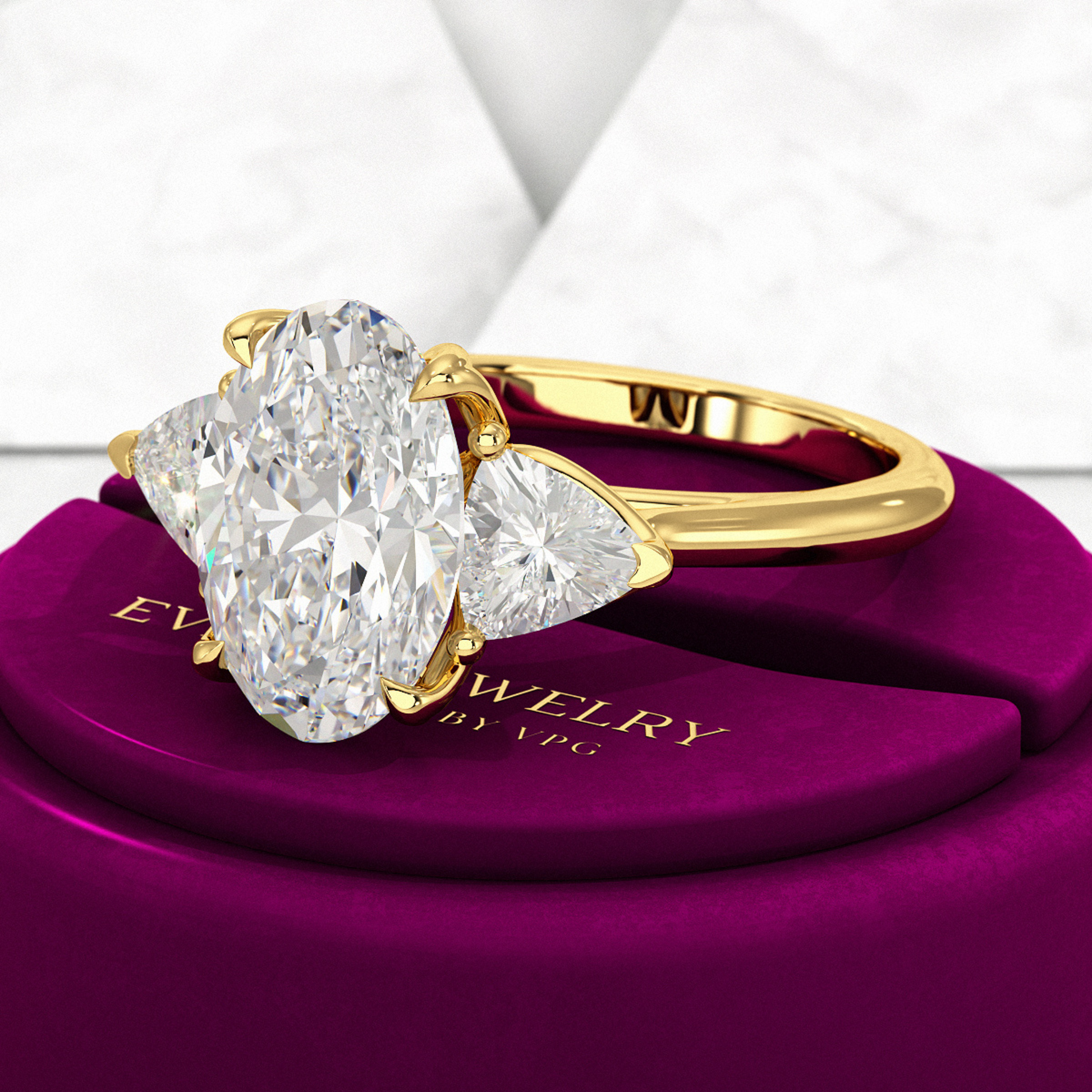 4 Carat Elongated Oval Three Stone Engagement Ring - Evara Jewelry LLC