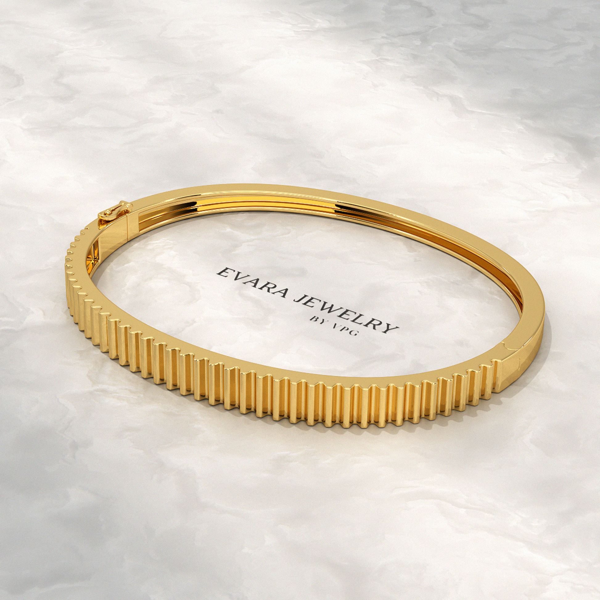 Ribbed Pattern Cuff Bangle in Solid Gold - Evara Jewelry LLC