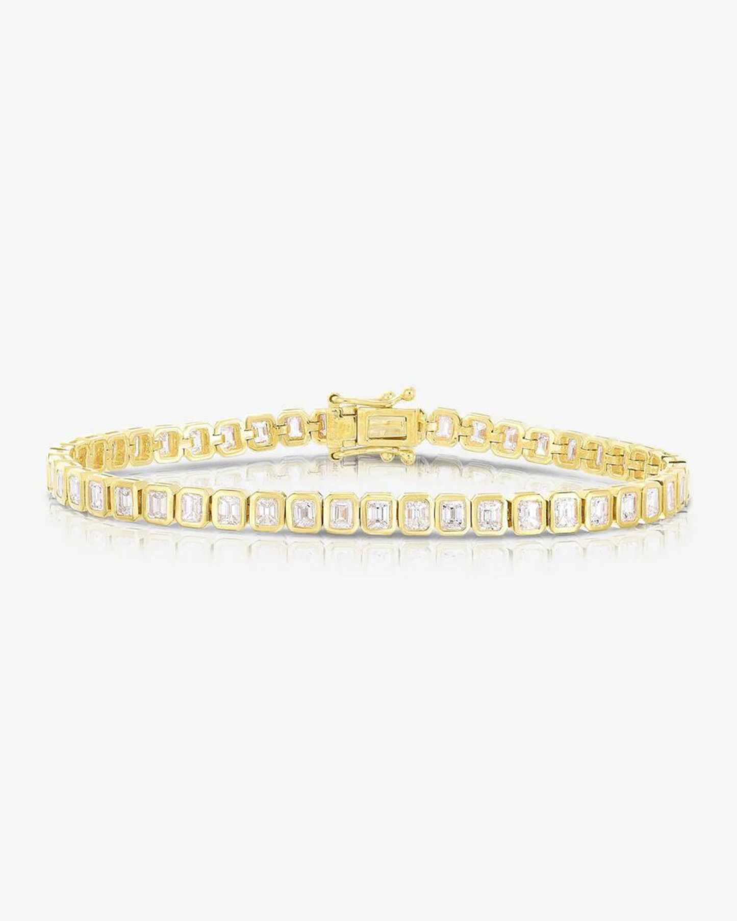 5 Carat Bezel Set Emerald Cut Luxury Diamond Tennis Bracelet in 14K Gold - Evara Jewelry LLC