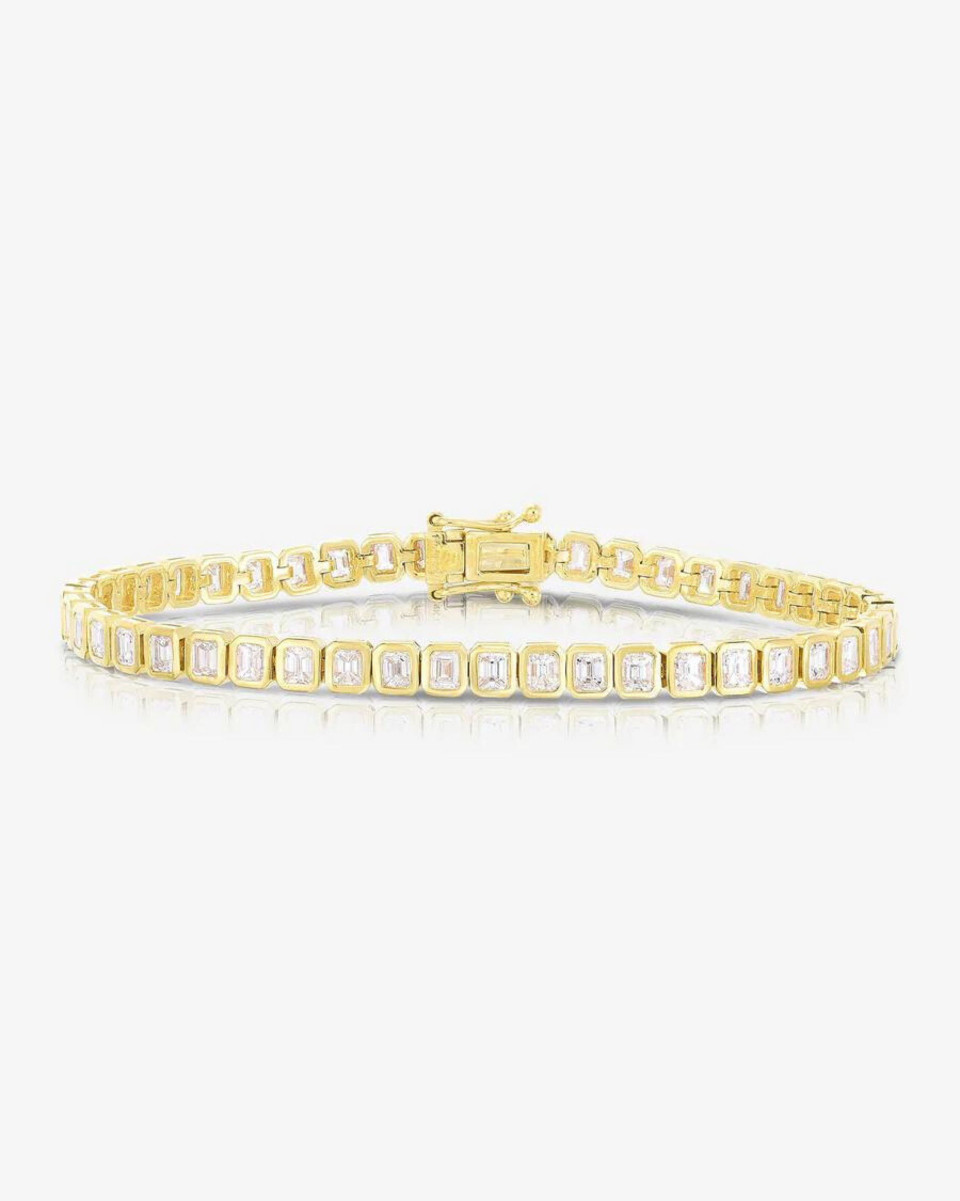 5 Carat Bezel Set Emerald Cut Luxury Diamond Tennis Bracelet in 14K Gold - Evara Jewelry LLC