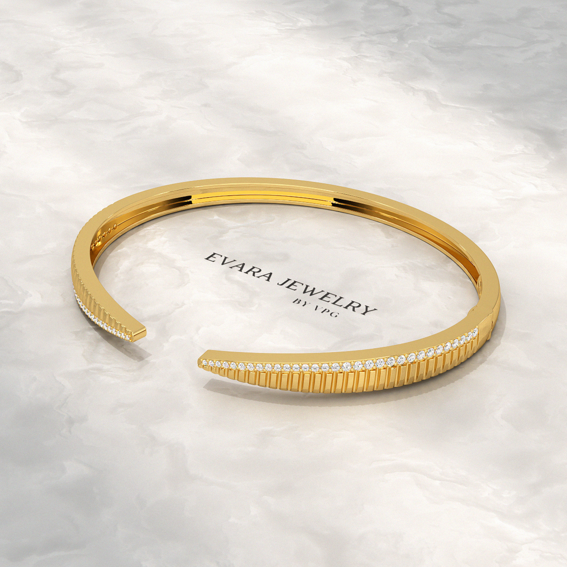 Chevron Diamond Gold Open Cuff Bangle Bracelet - Evara Jewelry LLC